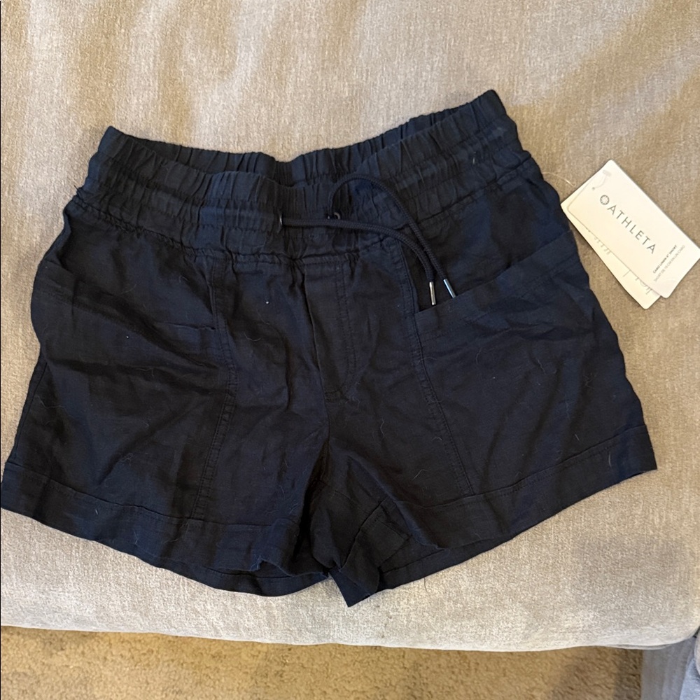 Athleta Cabo Linen Black Elastic-Waist Athletic Shorts- New with Tags